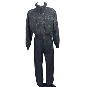 Skea‎ Paris/Vail Vintage Womens Ski Snowboard Suit, Black/Gold Belted Sz 8